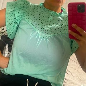 Tags attached! Green eyelet ruffled sleeved blouse!